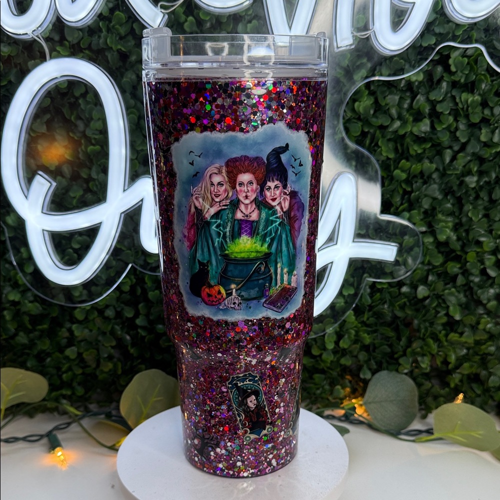 Glittery Tumbler with Witch Design